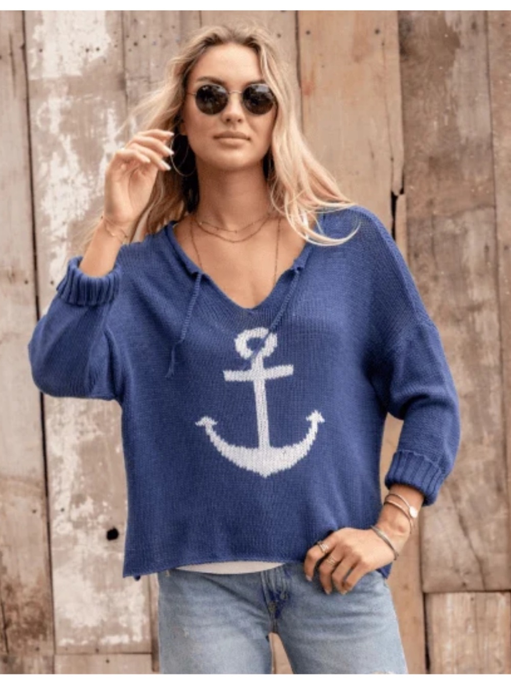 Wooden Ships Anchor V neck Sweater